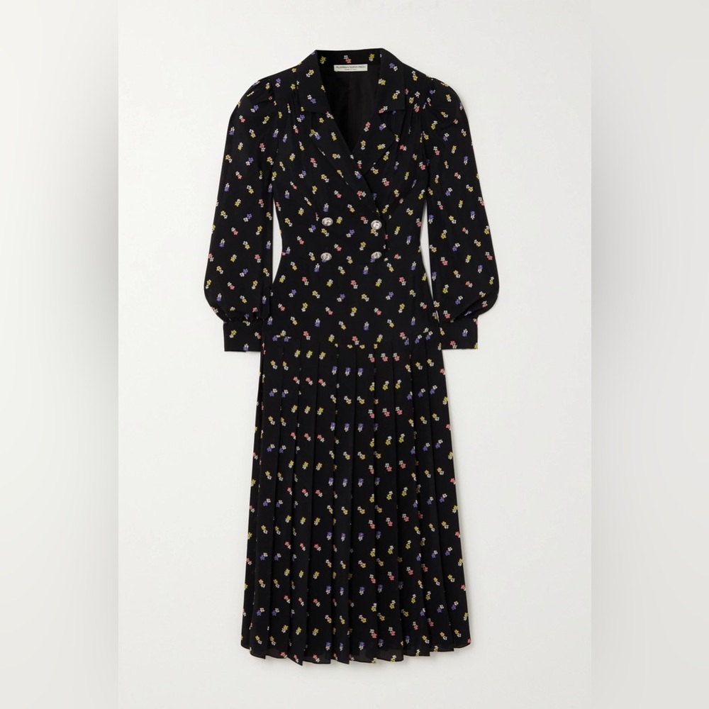 Alessandra Rich Silk Pleated Shirt Dress